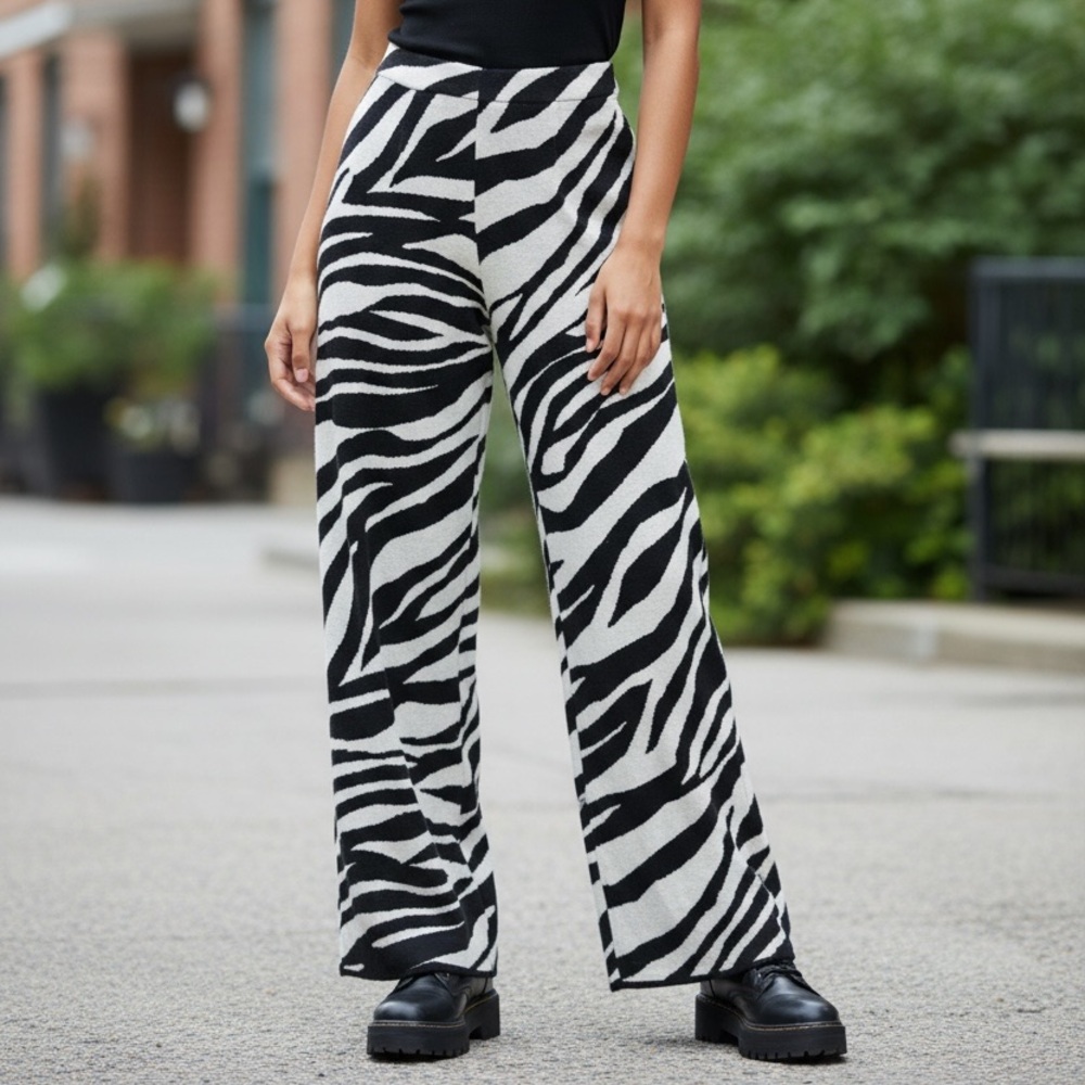 🔥Naked Black and White Zebra Wide Leg Pants  large size